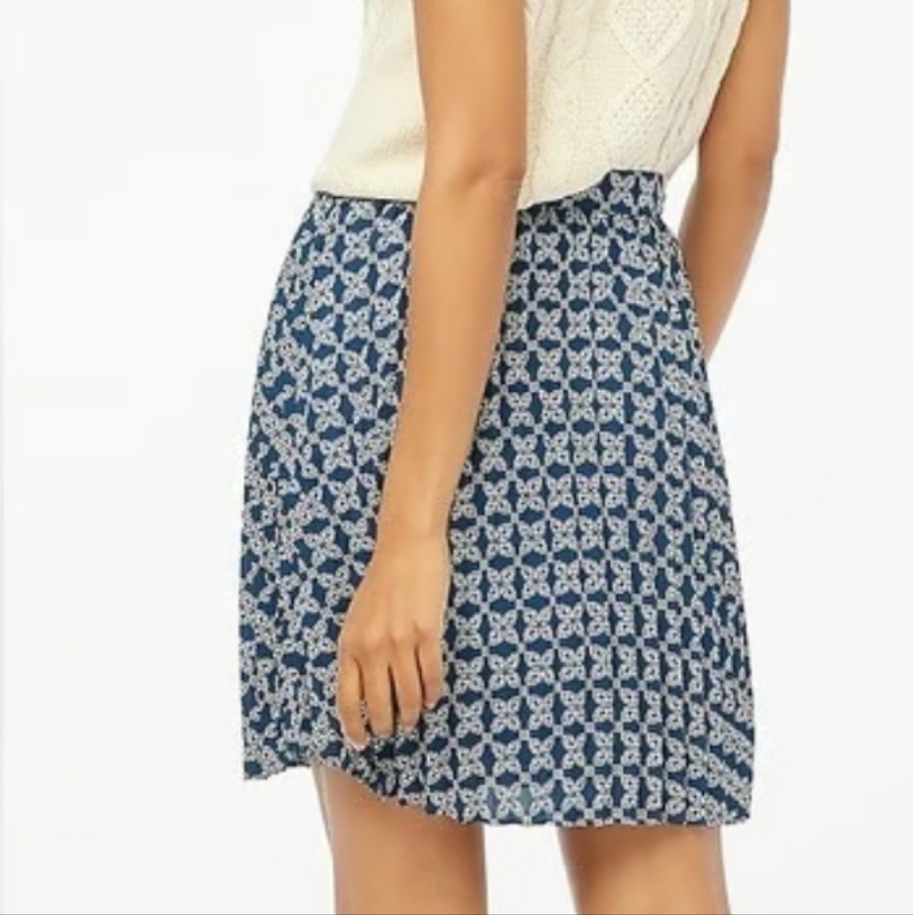 J. Crew Factory Womens 4 Seaport Navy Blue Print‎ Pleated A-Line Mini Skirt New
